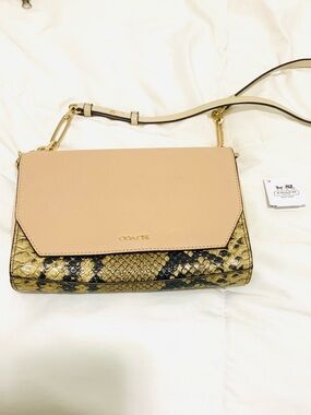 Coach 51944 Two-Tone Pink & Snake-Print Crossbody & Clutch Bag